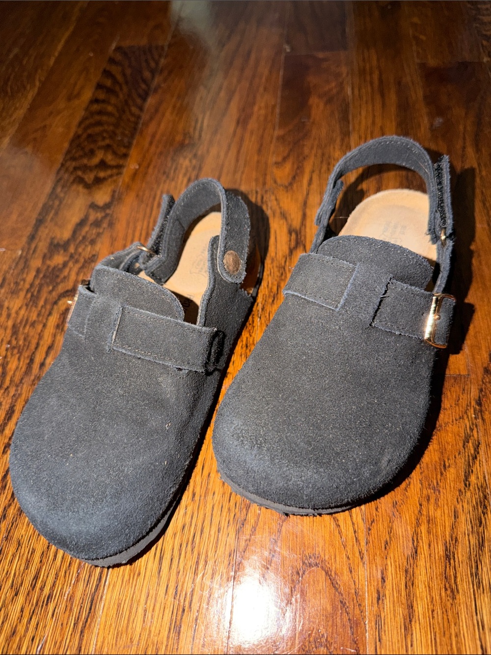 Kids Black Suede Slingback Sandals with Buckle Accent